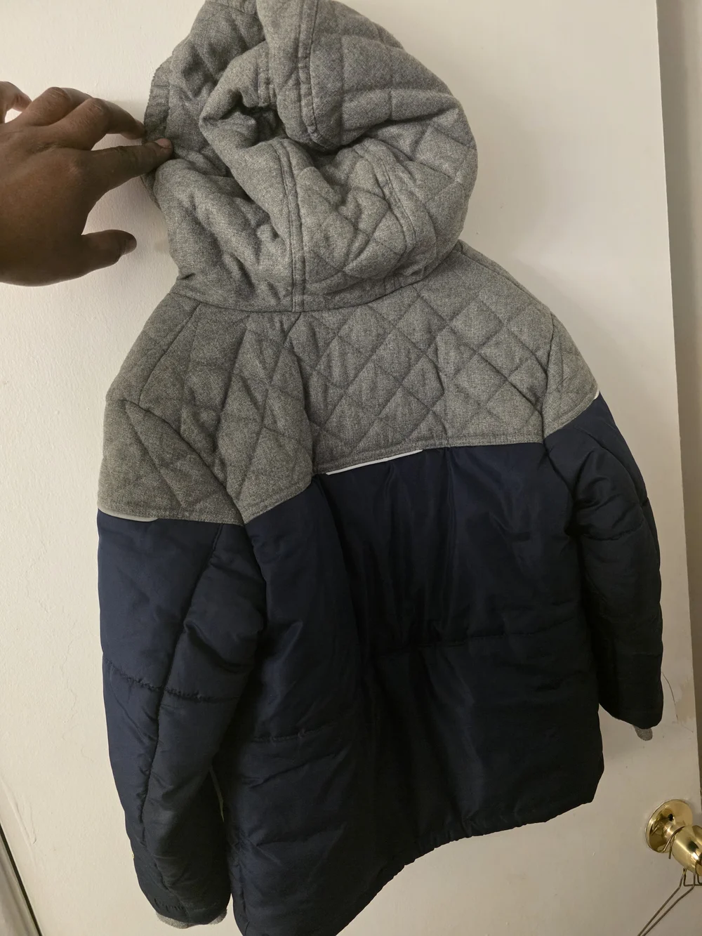 Kids Two-Tone Navy and Gray Hooded Puffer Jacket